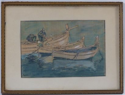 Barques aquarelle
Ecole française du XXème...