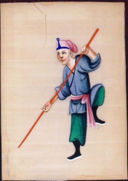 Personnages. Gouache sur papier de riz.
Chine....