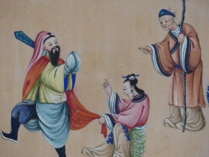 5 personnages. Gouache sur papier de riz.
Chine....