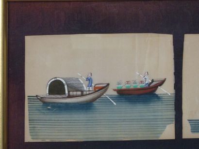 CHINE. Navires. Gouaches sur papier de riz
Chine....