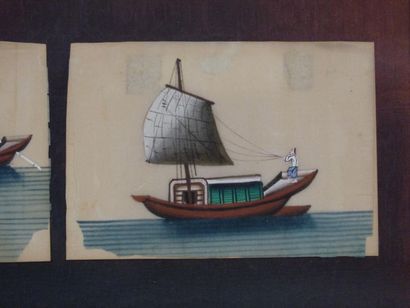 CHINE. Navires. Gouaches sur papier de riz
Chine....