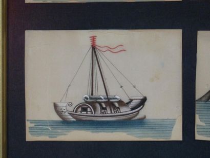 CHINE. Navires. Gouaches sur papier de riz
Chine....