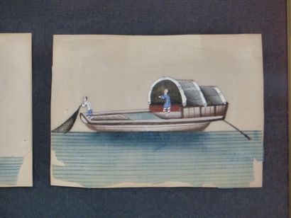 CHINE. Navires. Gouaches sur papier de riz
Chine....