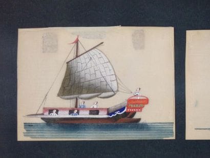 CHINE. Navires. Gouaches sur papier de riz
Chine....