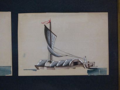 CHINE. Navires. Gouaches sur papier de riz
Chine....