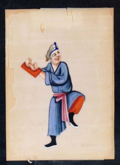 CHINE. 8 Personnages. GOuache sur appier...
