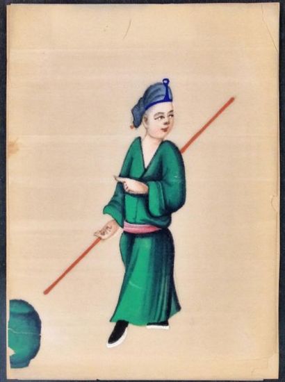 CHINE. 8 Personnages. GOuache sur appier...