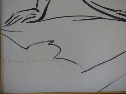 Nu assis, encre sur papier signée en bas...