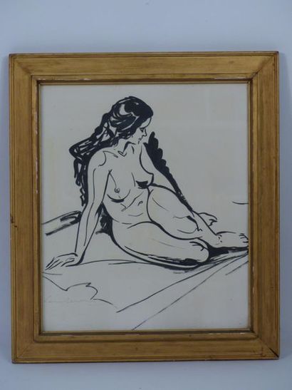 Nu assis, encre sur papier signée en bas...