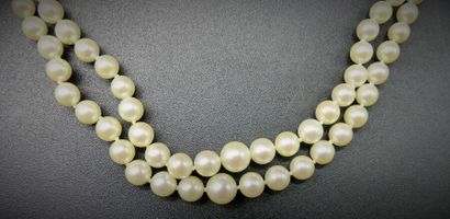 Collier de perles double rang. Fermoir or...