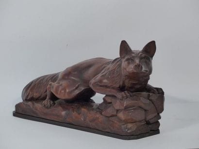 Renard en bois sculpté. Dimensions : 20 x...