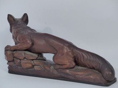 Renard en bois sculpté. Dimensions : 20 x...