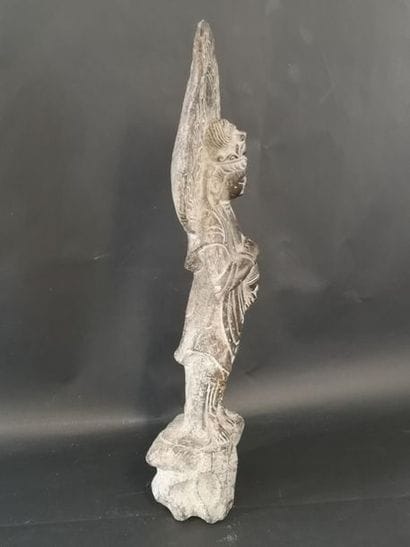 Grande statue de Guanyin debout, en pierre...