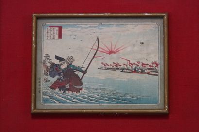 JAPON. Estampe. Scene de bataille. Cadre...