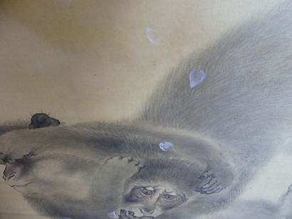 Kakemono à motif de singes combattant, 
JAPON....