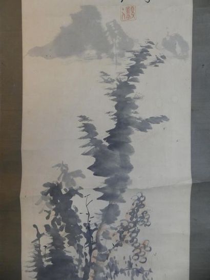 Peinture figurant un paysage montée sur rouleau...