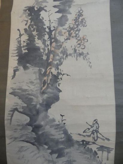 Peinture figurant un paysage montée sur rouleau...