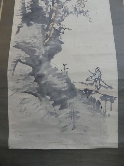 Peinture figurant un paysage montée sur rouleau...
