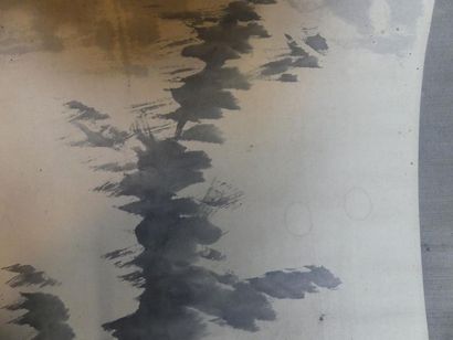 Peinture figurant un paysage montée sur rouleau...