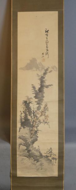 Peinture figurant un paysage montée sur rouleau...
