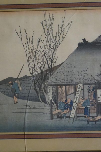 JAPON. Scène de pêcheurs. Estampe. Ebncadré...