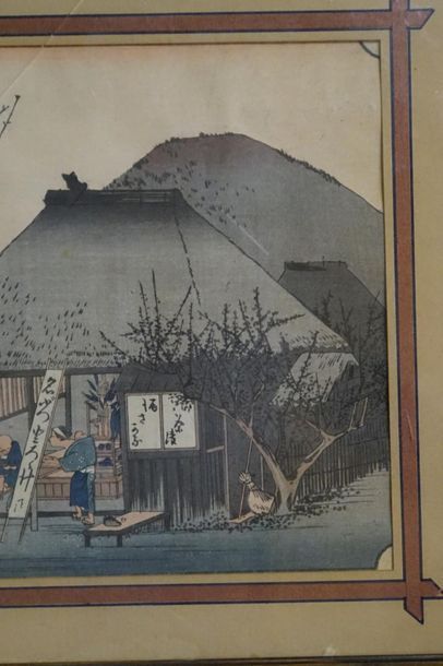JAPON. Scène de pêcheurs. Estampe. Ebncadré...
