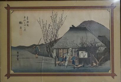 JAPON. Scène de pêcheurs. Estampe. Ebncadré...
