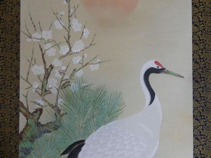 Peinture figurant des grues
JAPON Kakemono...
