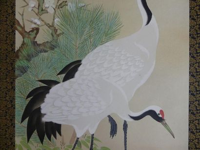 Peinture figurant des grues
JAPON Kakemono...