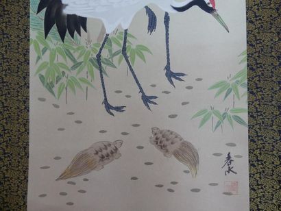 Peinture figurant des grues
JAPON Kakemono...