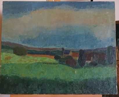 Pierre ROUX ) Le Bellay en Vexin. huile sur...