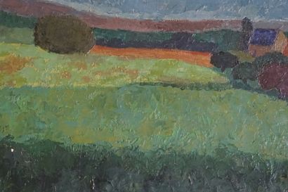 Pierre ROUX ) Le Bellay en Vexin. huile sur...
