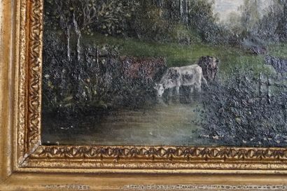 19th century school, Cow Landscape, oil on...