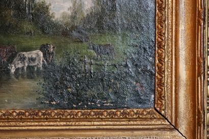 19th century school, Cow Landscape, oil on...