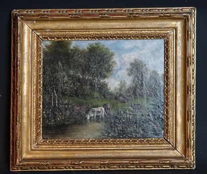19th century school, Cow Landscape, oil on...