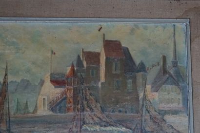 J BALOUT Honfleur oil on canvas Signed lower...