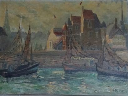 J BALOUT Honfleur oil on canvas Signed lower...