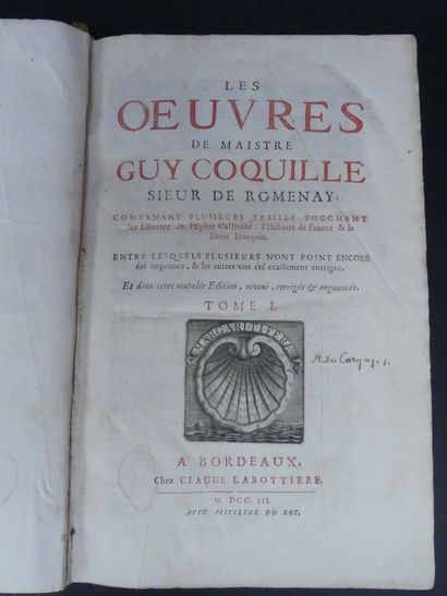 Les Oeuvres de Maîstre Guy Coquille, 1703.
Les...