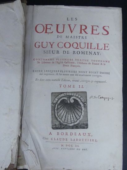Les Oeuvres de Maîstre Guy Coquille, 1703.
Les...