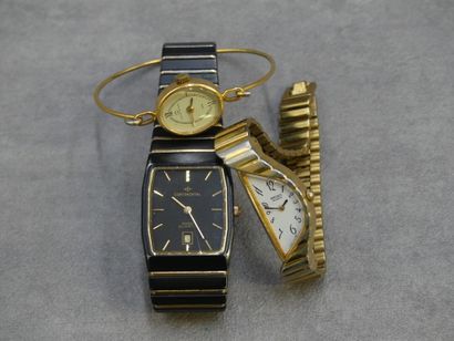 Réunion de trois montres de dame, en acier...
