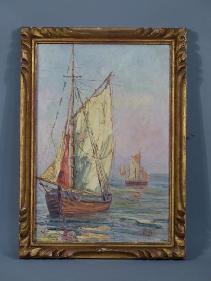 LARVILLE, Marine, huile sur panneau. Signée...