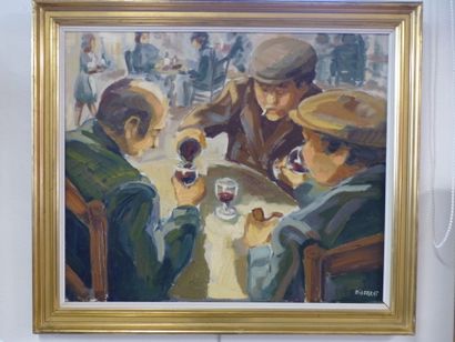 Jean BISCARAT, Les buveurs de vin, huile...