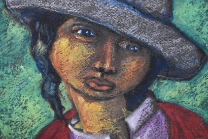 Edgar ARANDIA, Portrait, pastel sur toile....