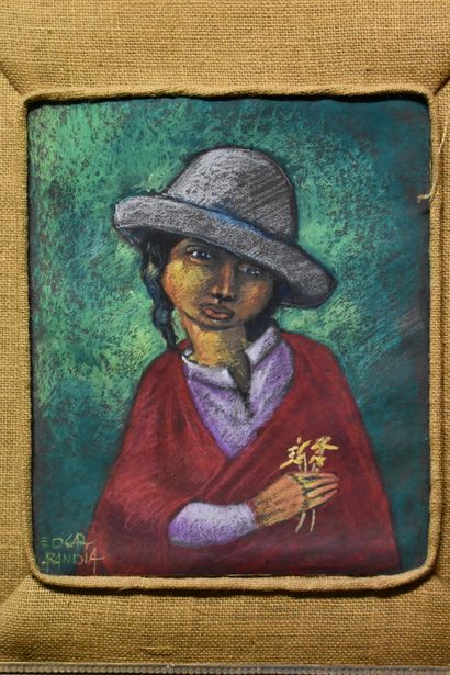 Edgar ARANDIA, Portrait, pastel sur toile....