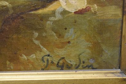 P. GUDIN, Bouquet de fleurs à la potiche,...