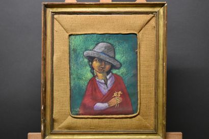 Edgar ARANDIA, Portrait, pastel sur toile....