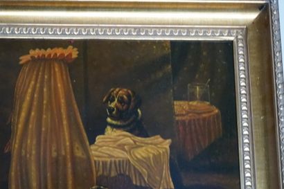 Scène de genre avec trois chiens
Ecole française...