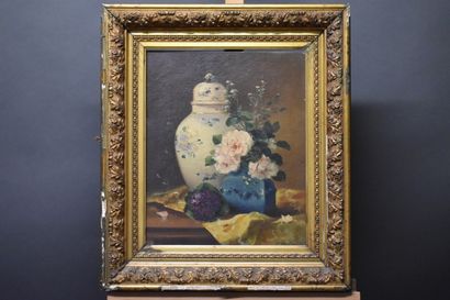 P. GUDIN, Bouquet de fleurs à la potiche,...