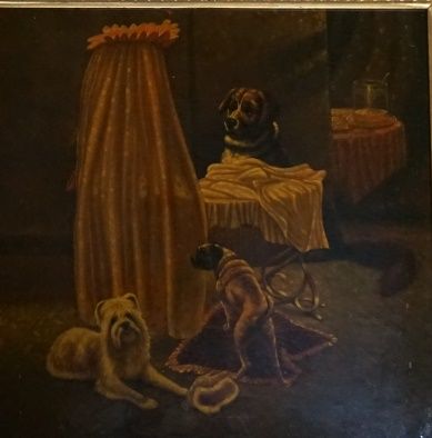 Scène de genre avec trois chiens
Ecole française...
