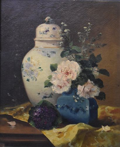 P. GUDIN, Bouquet de fleurs à la potiche,...